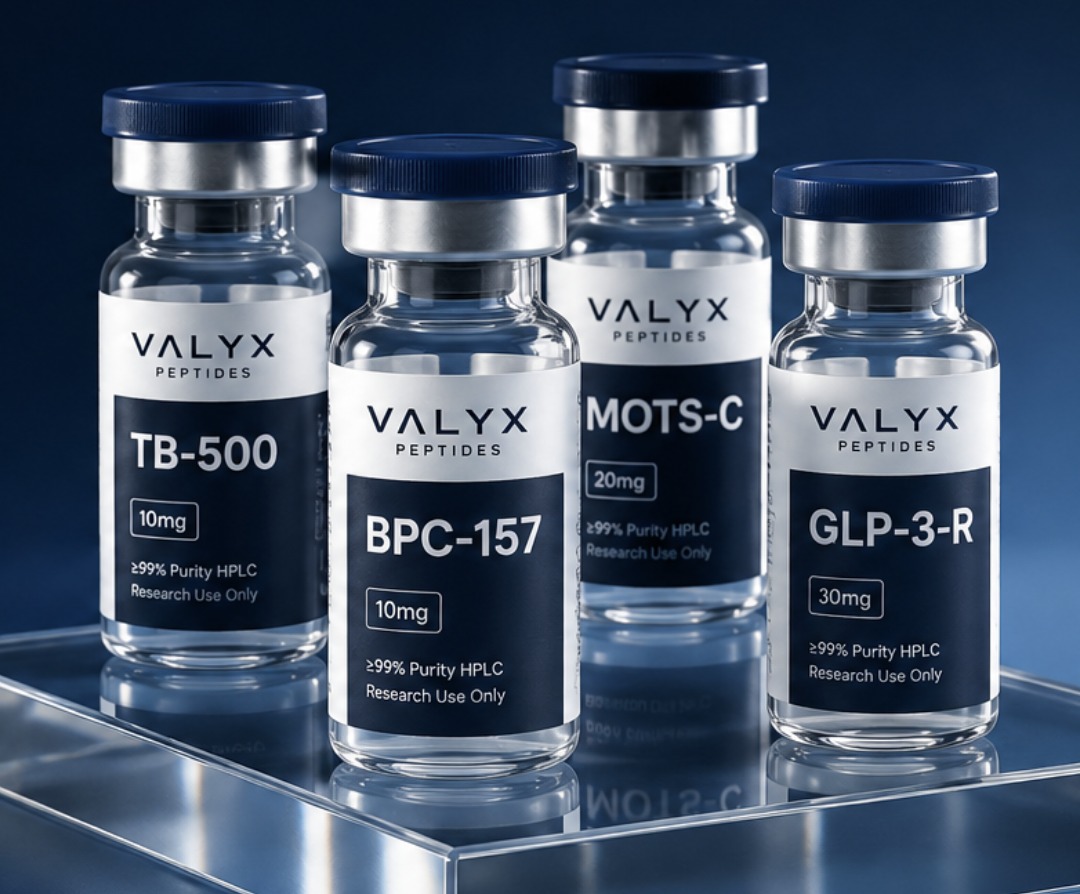 Valyx Peptides — TB-500, BPC-157, MOTS-C, GLP-3-R research vials
